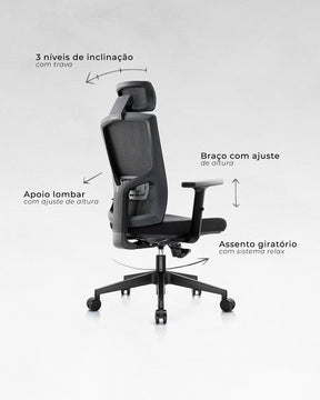 Unique Plus Preta - Cadeira Ergonômica de Escritório