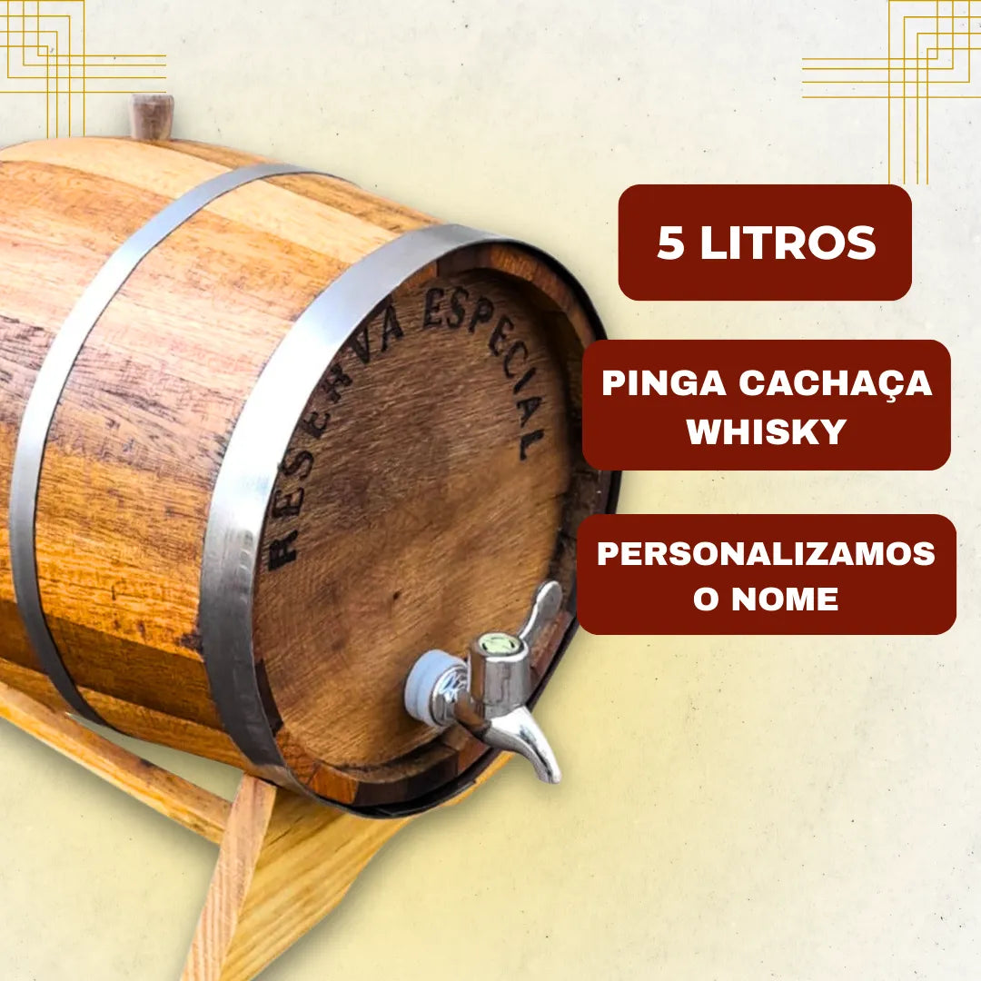 Barril Carvalho  5 Litros Pinga Cachaça Whisky-(Personalizamos nome)