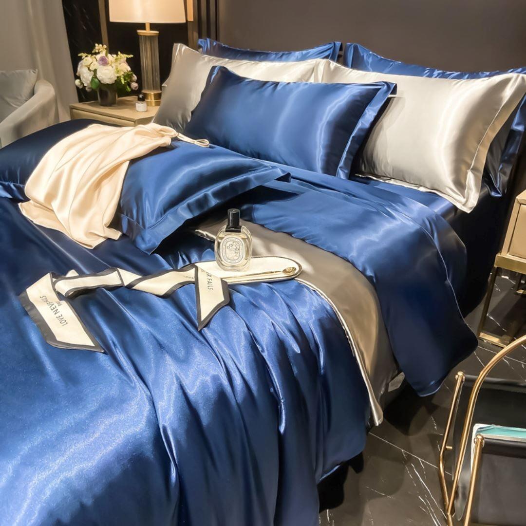 Conjunto de Cama de Luxo - Capa de Edredom, Lençol e Fronhas Incluídos - Azul