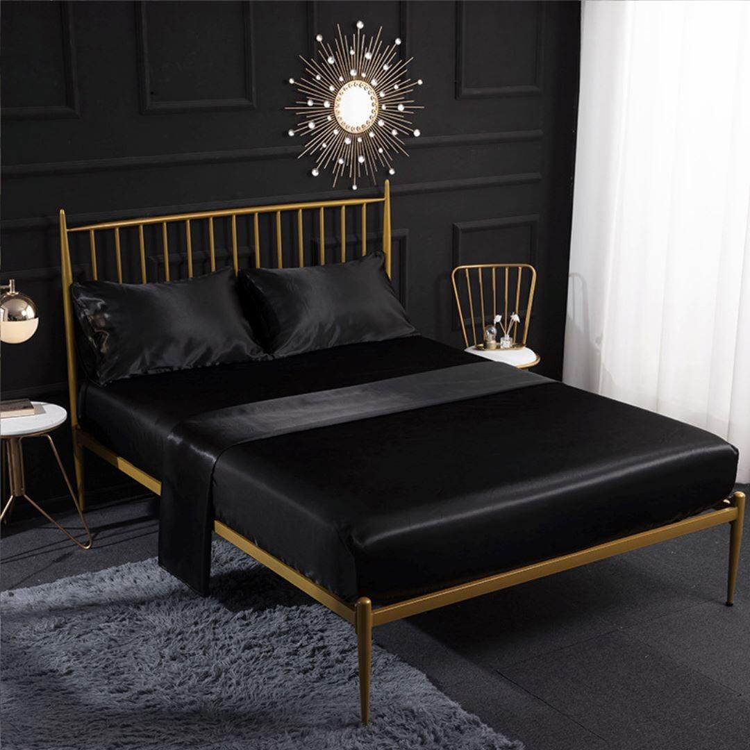 Conjunto de Roupa de Cama em Cetim de Luxo - Preto